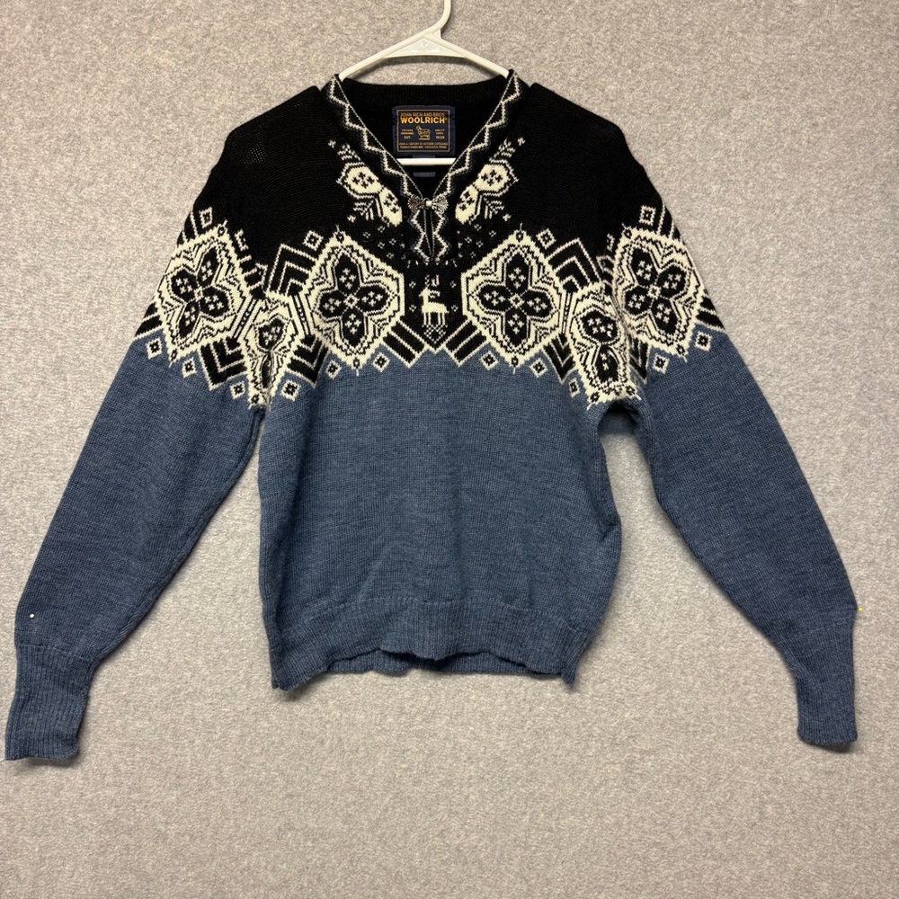 Woolrich Fair Isle Wool Sweater Womens Small Pullover V Neck Nordic Classic